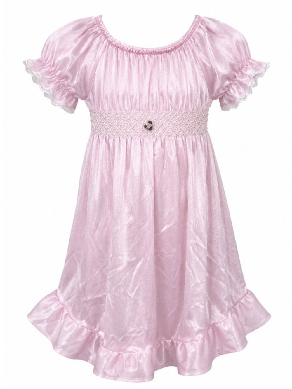 VTG Candlesticks Nightgown 2T Pink Satin Lace Cottagecore Prairie Union Made USA